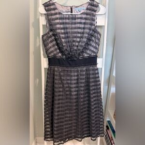 ANTONIO MELANI Black and Gray Striped Midi Dress